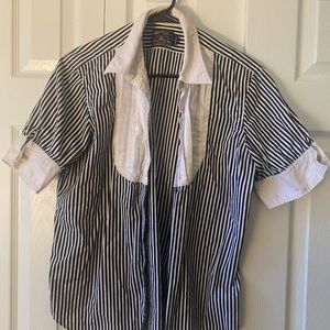 Black and white stripped button down
